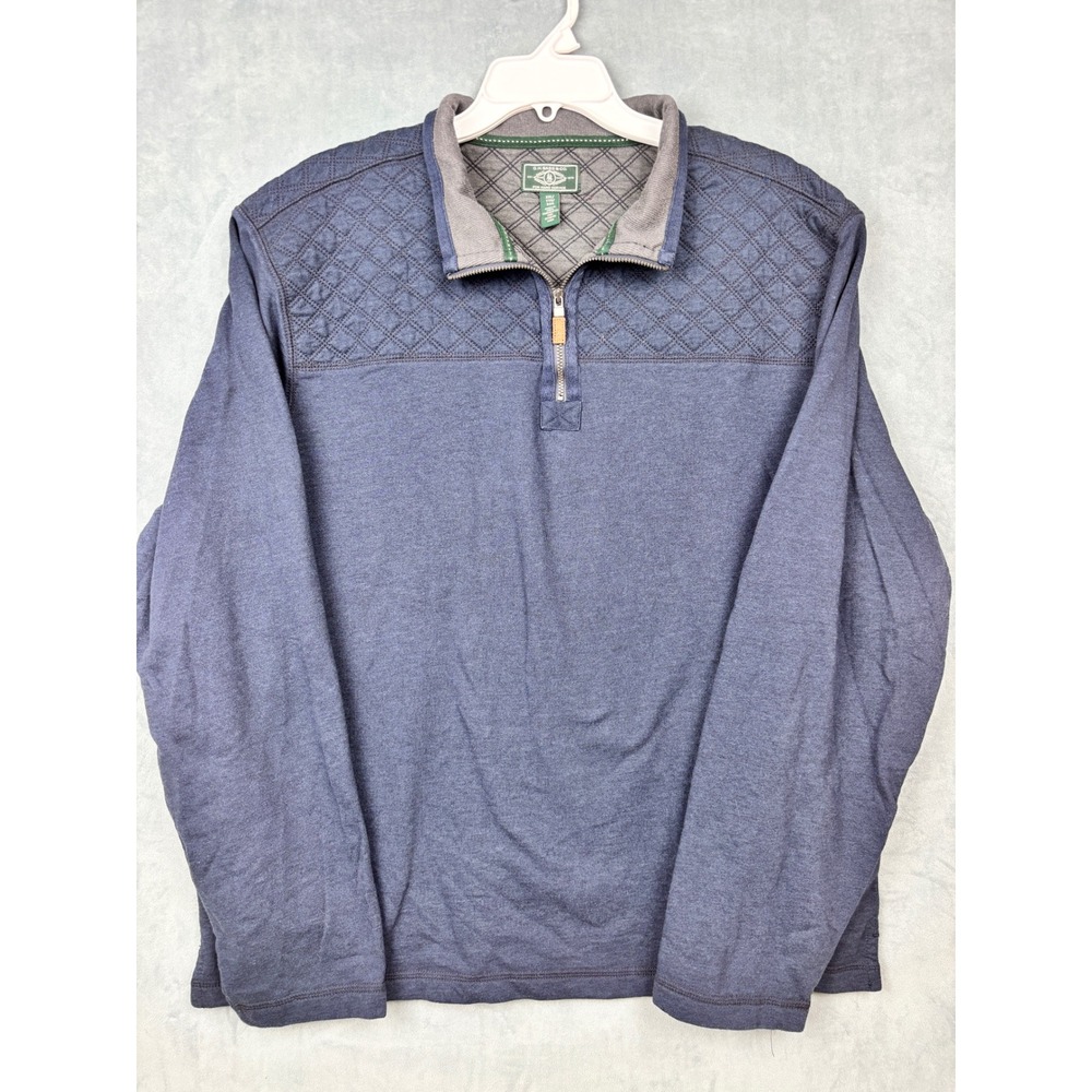 GH Bass & Co Mens XXL Navy Blue Quilted Shoulder Quarter Zip Pullover Sweater
